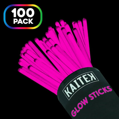 Kaitek Glow Stick Party Favors for Halloween Neon Theme Party Glow in the Dark Sticks (Pack of 100) - Pink