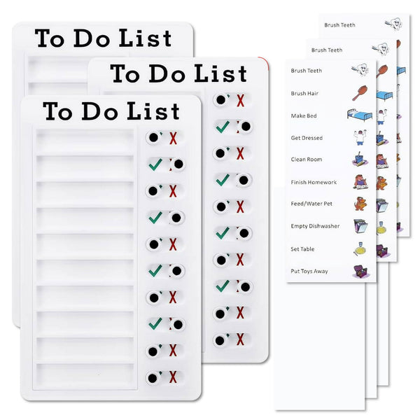 Kaitek Sliding Routine & Kids Chore Chart, Reusable ToDo List, Planning Board & Reminder, White, 3 pcs