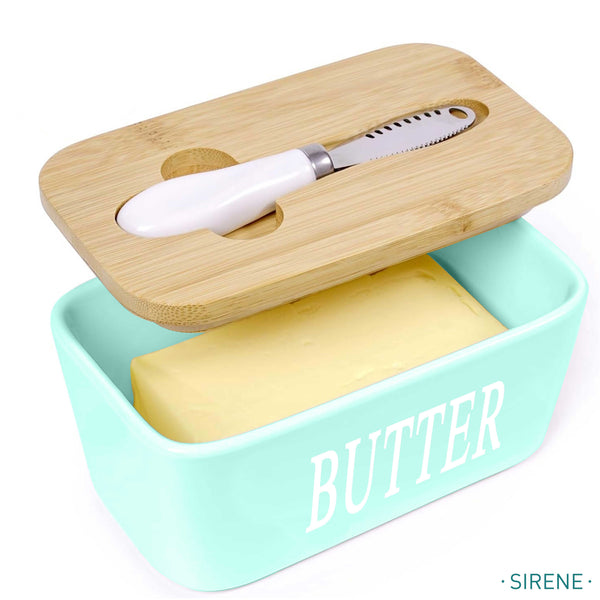 Sirene Butter Dish with Silicone Lid, Stainless Steel Multipurpose Butter Knife - Turqoise