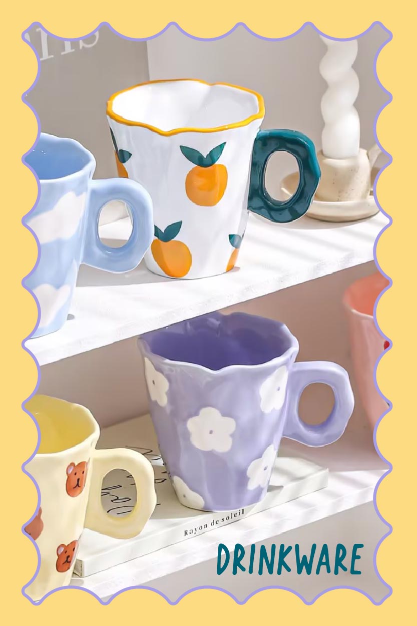 Drinkware: Click to see Reusable bottles, tumblers, mugs, and cups offered in seasonal colors and styles, designed for gifting, impulse merchandising, and everyday hydration categories.